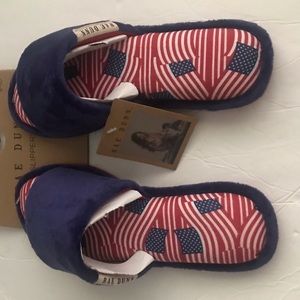 New Rae Dunn Women’s Slippers size S 5-6 Navy Blue Patriotic Non-Slip Bottoms